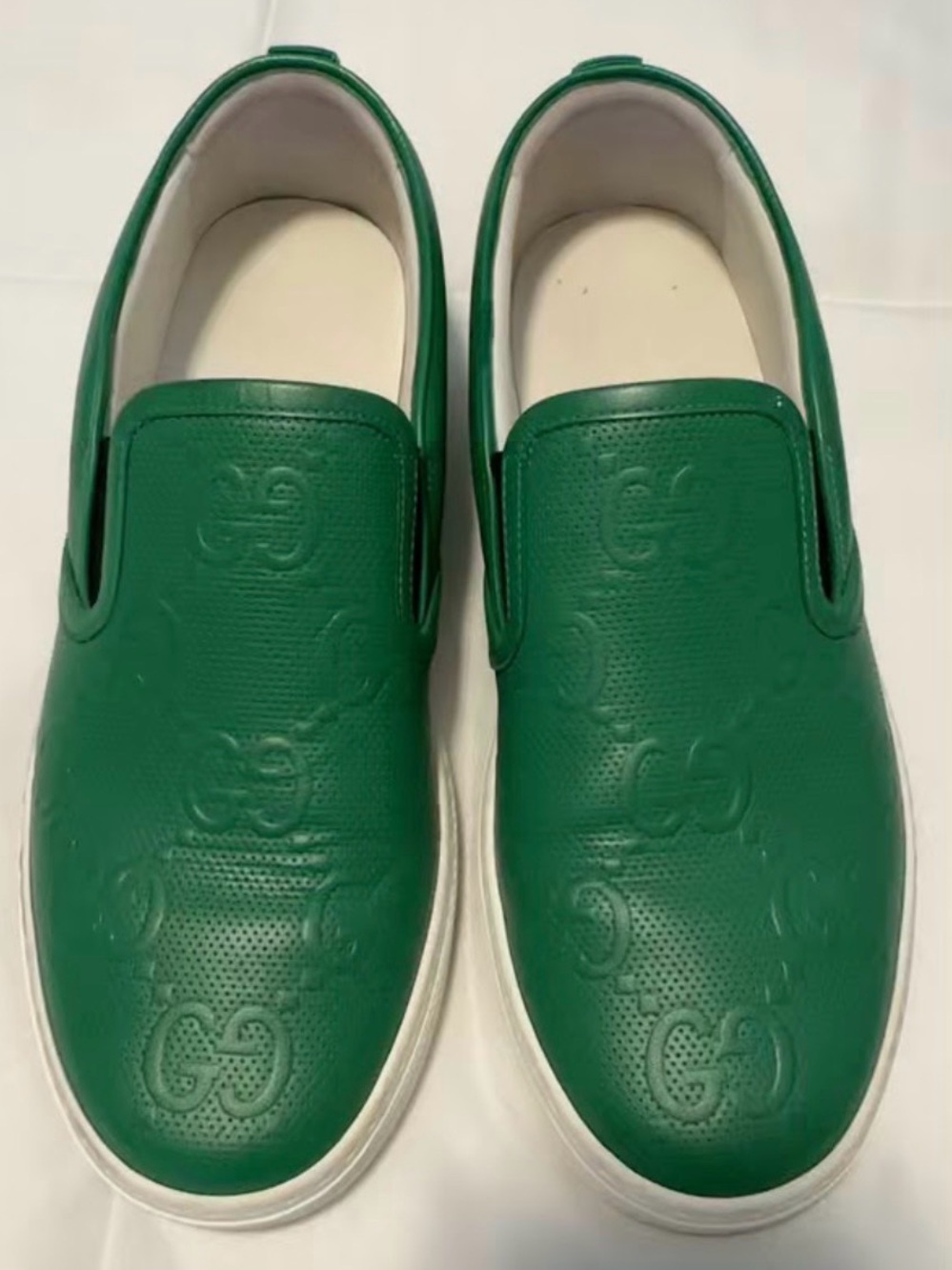 Gucci Green Embossed Leather Slip-On Sneakers